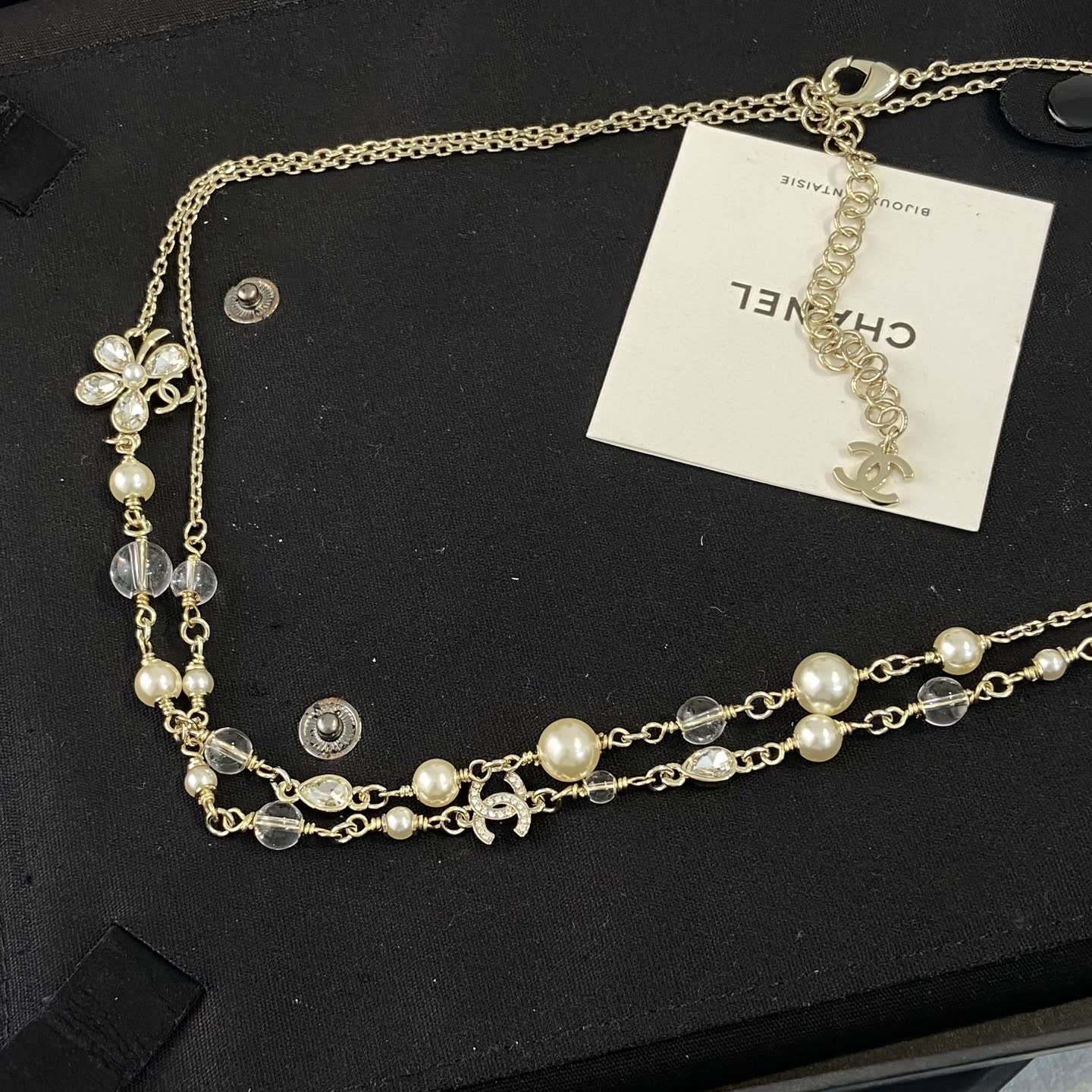 Chanel Gold-Tone Pearl and Crystal Necklace
